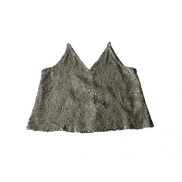 J. Crew Silver Sequin V-Neck Camisole Tank Shimmer Party Sleeveless Blouse Sz M - Picture 2 of 11